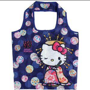 "Hello Kitty" Japanese Pattern Kimono Shopping Reusable Bag Japan/Blue